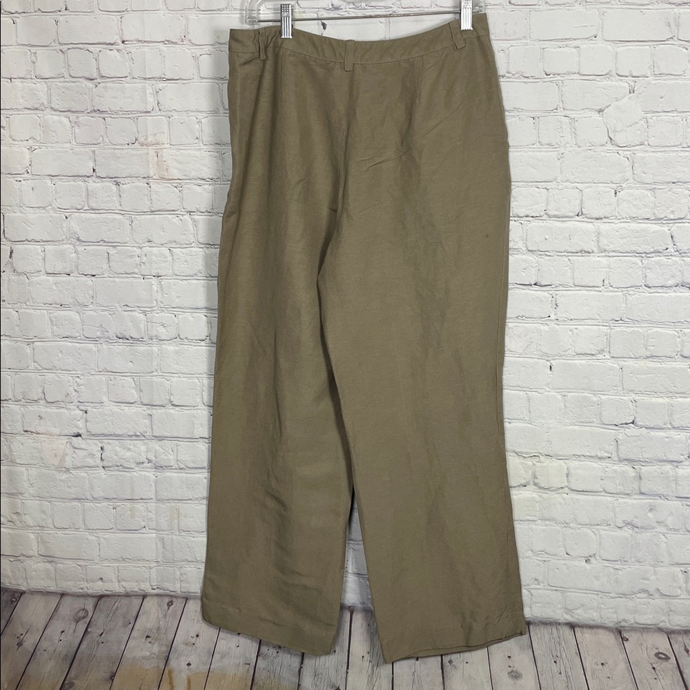Kasper Women's Wide Leg Pants Trouser High Rise Khaki Causal Linen Blend 10 - Picture 10 of 11